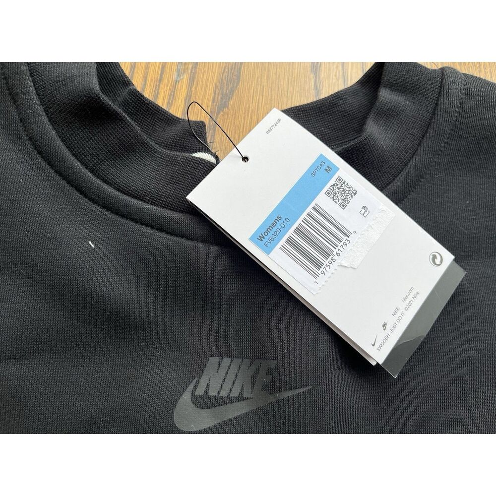 Nike Tech Fleece Cropped Top Size Medium Womens Black Sportswear Oversized - Picture 3 of 7